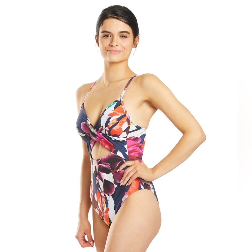 Kenneth Cole One-piece Swimsuit Size Small Tummy Toning Floral Push-up Top NWT
